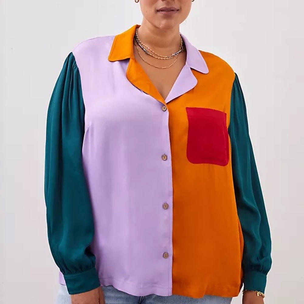FARMrio for Anthropologie puff-sleeved button-down | plus size 2XL